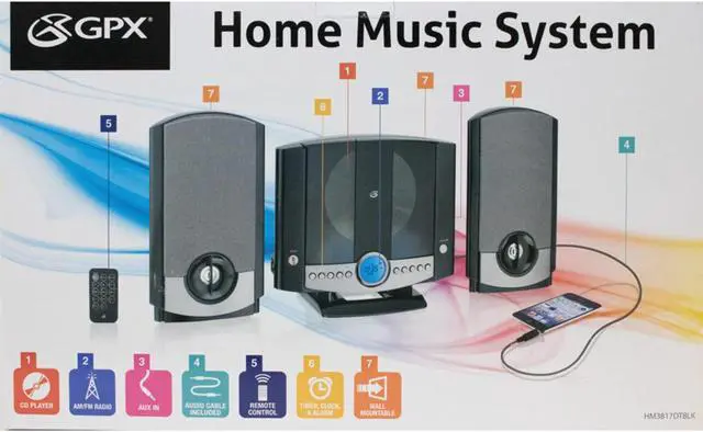 Alt view image 7 of 7 - South City Mall HM3817DTBK Home Music System with Remote and AM/FM Radio black