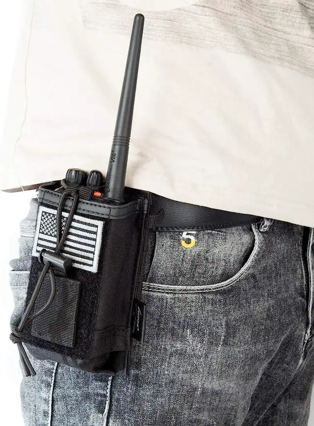 Alt view image 4 of 7 - 2 Pack Tactical Radio Holder Radio Case Molle Radio Holster Military Heavy Duty Radios Pouch Bag for Two Ways Walkie Talkies Adjustable Storage with 3 Pack Patch