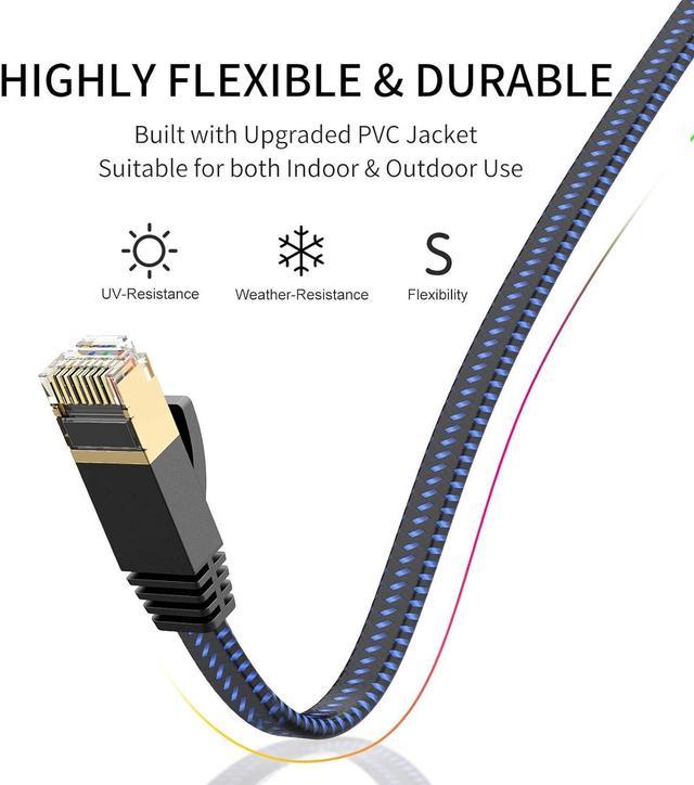 Cat 7 Ethernet Cable 3 ft 2 pack LAN Cable Internet Network Cord for PS4,  Xbox, Router, Modem, Gaming, Black Flat Shielded 10 Gigabit RJ45 High Speed  Computer Patch Wire. 