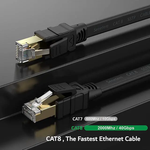 Alt view image 3 of 7 - Cat 8 Ethernet Cable 1.5 ft High Speed, 26AWG Heavy Duty Shielded Ethernet Cord, 40Gbps 2000Mhz Flat Internet Network Patch Cord, Outdoor&Indoor, LAN Cable for Gaming, PS5/4/3, Xbox, Modem, Router