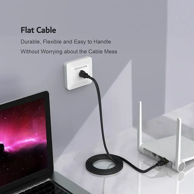 Alt view image 4 of 7 - Cat 8 Ethernet Cable 1.5 ft High Speed, 26AWG Heavy Duty Shielded Ethernet Cord, 40Gbps 2000Mhz Flat Internet Network Patch Cord, Outdoor&Indoor, LAN Cable for Gaming, PS5/4/3, Xbox, Modem, Router