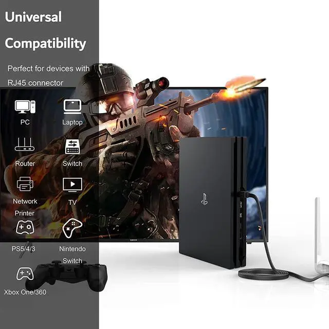 Alt view image 6 of 7 - Cat 8 Ethernet Cable 1.5 ft High Speed, 26AWG Heavy Duty Shielded Ethernet Cord, 40Gbps 2000Mhz Flat Internet Network Patch Cord, Outdoor&Indoor, LAN Cable for Gaming, PS5/4/3, Xbox, Modem, Router