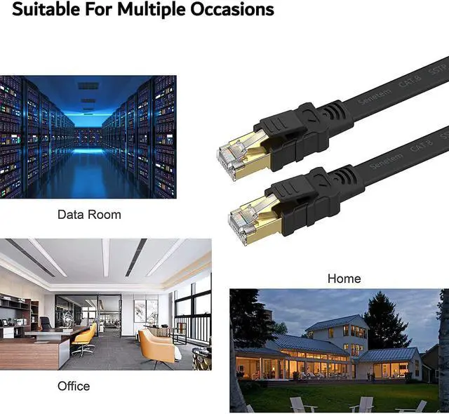 Alt view image 7 of 7 - Cat 8 Ethernet Cable 1.5 ft High Speed, 26AWG Heavy Duty Shielded Ethernet Cord, 40Gbps 2000Mhz Flat Internet Network Patch Cord, Outdoor&Indoor, LAN Cable for Gaming, PS5/4/3, Xbox, Modem, Router