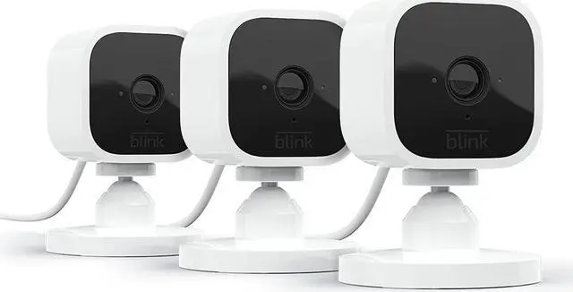 Alt view image 2 of 5 - Blink Mini - Compact indoor plug-in smart security camera, 1080p HD video, night vision, motion detection, two-way audio, easy set up, Works with Alexa  3 cameras (White)