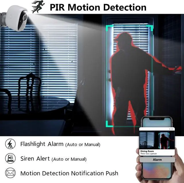 Alt view image 4 of 6 - DCT Security Cameras Wireless Outdoor Magnetic: Battery Powered WiFi Camera 2K Color Night Vision Home Cameras Outside Motion Detection Two-Way Audio Spotlight Siren Alarm SD/Cloud Storage