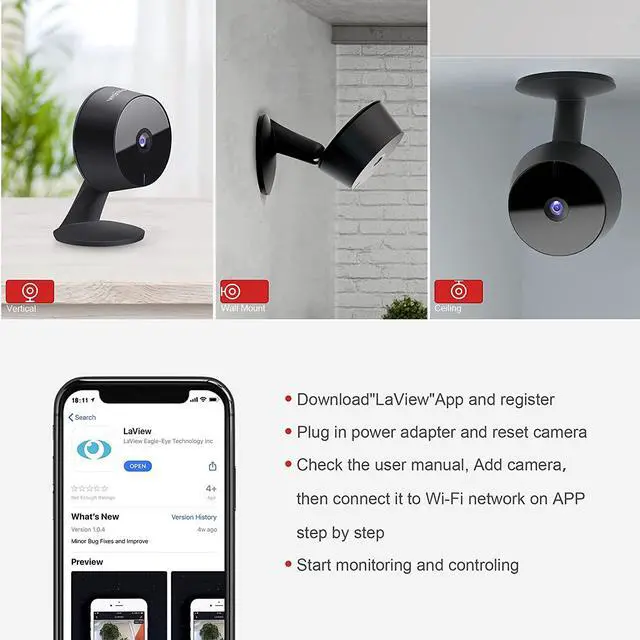 Alt view image 5 of 7 - LaView Security Cameras 4pcs, Home Security Camera Indoor 1080P, Wi-Fi Cameras Wired for Pet, Motion Detection, Two-Way Audio, Night Vision, Phone App, Works with Alexa, iOS & Android & Web Access
