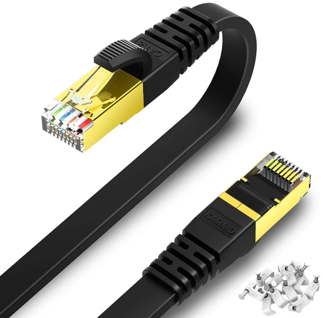 Main image of KASIMO Cat 8 Flat Ethernet Cable 50ft, Cat8 High Speed Flat Internet Network LAN Cable 40Gbps 2000MHz SSTP Network Patch Cord with Gold Plated RJ45 Connector (50 ft)