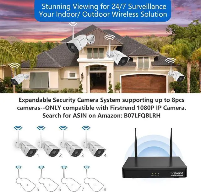 Alt view image 4 of 7 - Security Camera System Wireless,Firstrend 1080P 8CH Wireless Home Security Systems with 4pcs 2MP Full HD Cameras 1TB HDD Night Vision Motion Detection Free App for Indoor Outdoor Video Surveillance