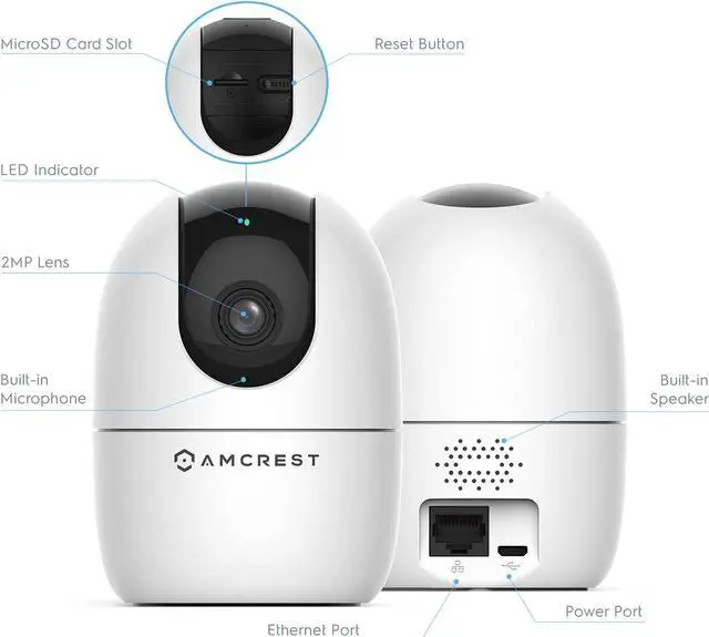 Alt view image 6 of 7 - Amcrest 1080P WiFi Camera Indoor, Nanny Cam, Dog Camera, Sound & Baby Monitor, Human & Pet Detection, Motion-Tracking, w/2-Way Audio, Phone App, Pan/Tilt Wireless IP Camera, Night Vision (Refurbished)