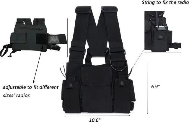 Alt view image 3 of 6 - Radio Chest Harness Rig Holster Pack with Front Pouches and Zipper Bag for Universal Walkie Talkies