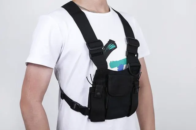 Alt view image 4 of 6 - Radio Chest Harness Rig Holster Pack with Front Pouches and Zipper Bag for Universal Walkie Talkies