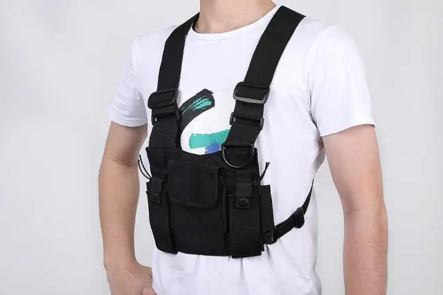 Alt view image 6 of 6 - Radio Chest Harness Rig Holster Pack with Front Pouches and Zipper Bag for Universal Walkie Talkies