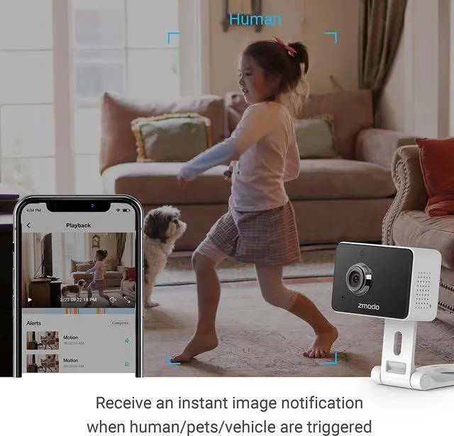 Alt view image 3 of 7 - Zmodo 1080p Mini WiFi Pet Camera Two-Way Audio Smart Home Camera with Night Vision, Compatible with Alexa & the Google Assistant (2 Pack)