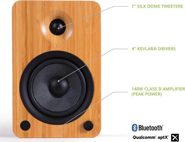 Alt view image 2 of 7 - Kanto YU4BAMBOO Powered Speakers with Bluetooth and Built-in Phono Preamp | Auto Standby and Startup | Remote Included | 140W Peak Power | Pair | Bamboo