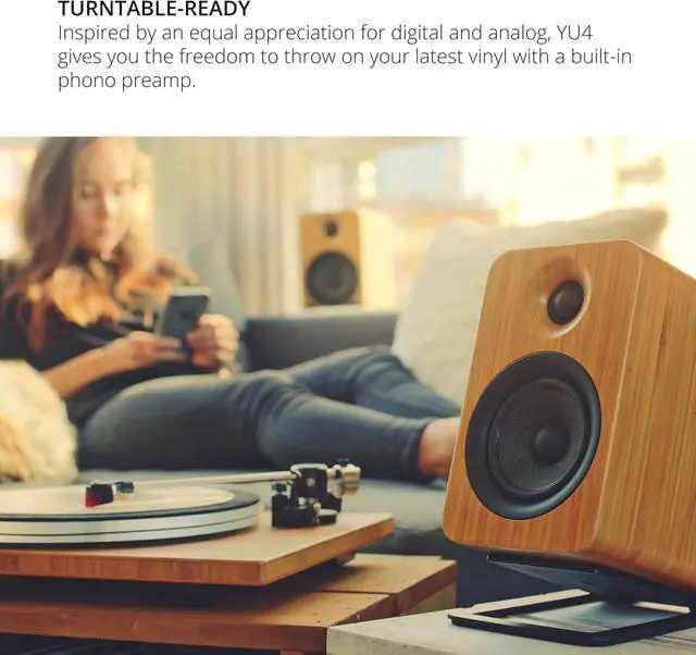Alt view image 5 of 7 - Kanto YU4BAMBOO Powered Speakers with Bluetooth and Built-in Phono Preamp | Auto Standby and Startup | Remote Included | 140W Peak Power | Pair | Bamboo