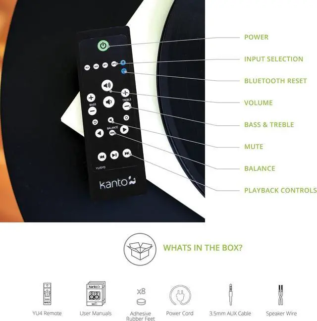 Alt view image 7 of 7 - Kanto YU4BAMBOO Powered Speakers with Bluetooth and Built-in Phono Preamp | Auto Standby and Startup | Remote Included | 140W Peak Power | Pair | Bamboo
