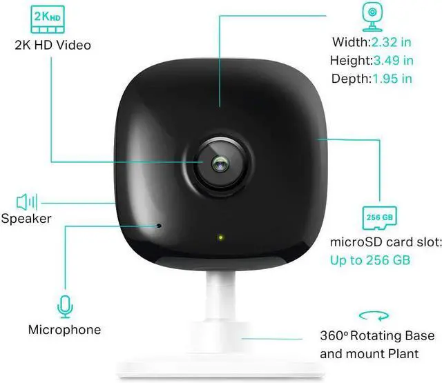 Alt view image 2 of 7 - Kasa Smart 2K QHD Indoor Security Camera, Person/Baby Crying/Motion Detection, 2-Way Audio, 30Ft. Night Vision, Cloud/SD Card Storage(Up to 256 GB), Works with Alexa & Google Home (KC400)