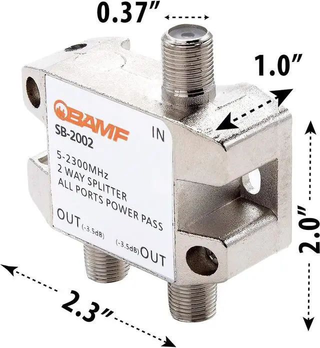 Alt view image 4 of 7 - BAMF 2 Way Coaxial Cable Splitter, Bi-Directional Coax MoCA 5-2300MHz, RG6 Compatible, Nickel Plated Cable Splitter Internet and TV Splitter, Satellite, Amplifier, Antenna, Analog/ Digital Connections