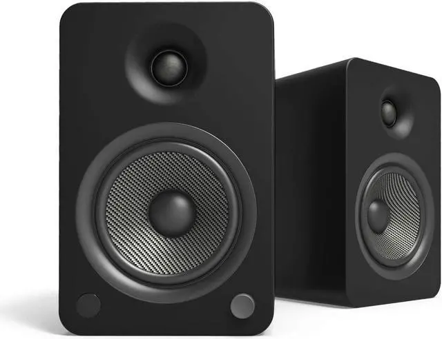 Alt view image 2 of 7 - Kanto YU6MB 200W Bookshelf Speakers with Bluetooth with Kanto S6 Angled Desktop Speaker Stands for Large Speakers and an AudioTechnica AT-LP60X-BK Fully Automatic 2-Speed Belt-Drive Turntable (2022)