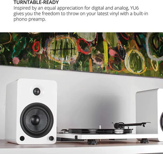 Alt view image 4 of 7 - Kanto YU6MW 200W Bookshelf Speakers with Bluetooth - Matte White (Pair) with Kanto SP26PL 26" Fixed-Height Stands for Bookshelf Speakers - Black (Pair) (2022)