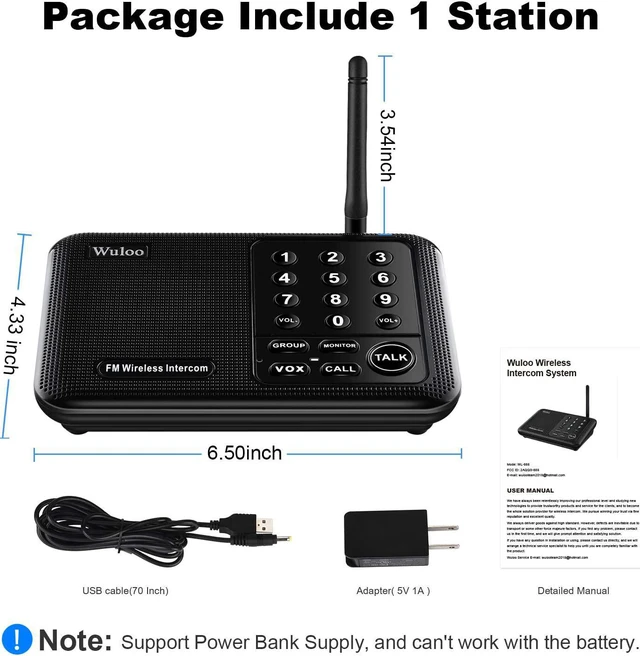 Alt view image 7 of 7 - Wuloo Intercoms Wireless for Home 5280ft Range 10 Channel 3 Code, Intercom System for House Business Office(Only 1 Unit for Expandable The Original intercom System, CAN NOT Work Without Other Units)