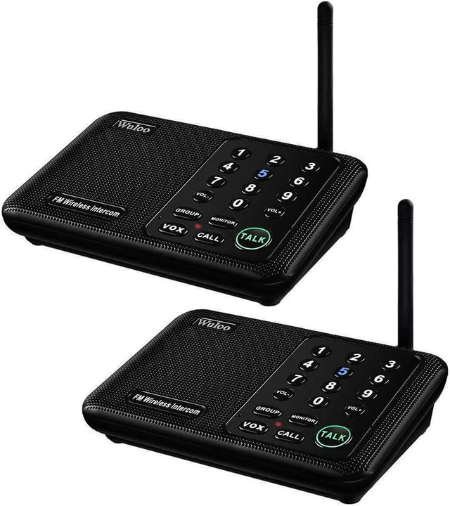Main image of Wuloo Intercoms Wireless for Home 1 Mile (5280 Feet) Range 10 - Channel, Wireless Home Intercom System for House Business Office, Room to Room Intercom, Home Communication System (2 Packs, Black)