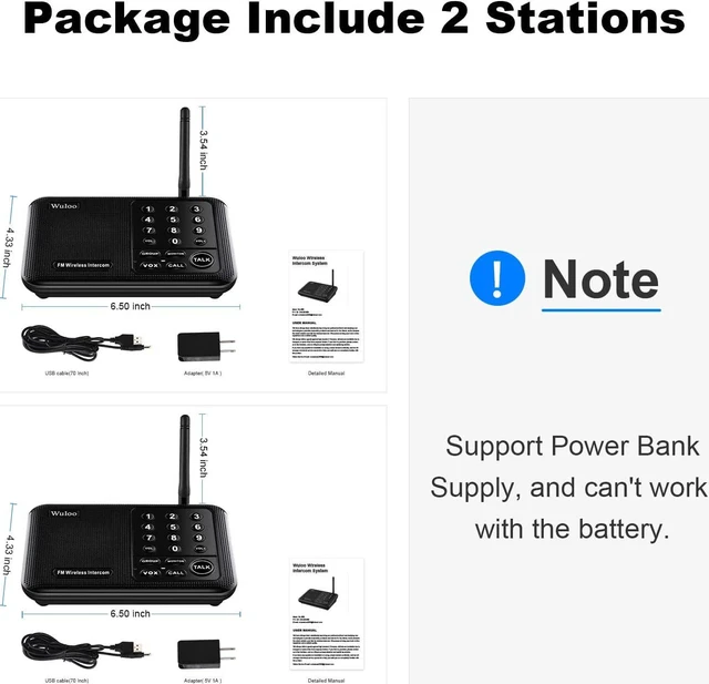 Alt view image 7 of 7 - Wuloo Intercoms Wireless for Home 1 Mile (5280 Feet) Range 10 - Channel, Wireless Home Intercom System for House Business Office, Room to Room Intercom, Home Communication System (2 Packs, Black)