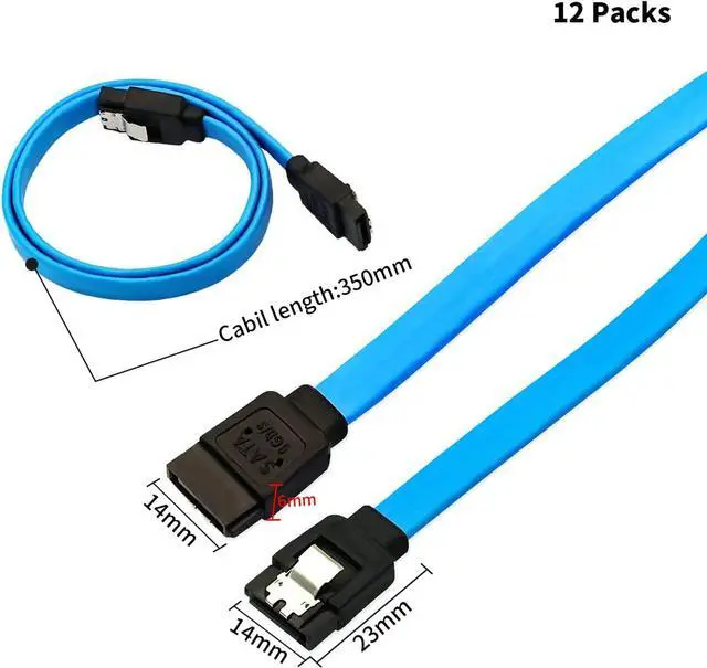 Alt view image 7 of 7 - 12-Pack SATA III Data CableSATA iii 6.0 Gbps Cable Straight Blue with Locking Latch 16 Inches SATA Cable Pack for HDDSSDCD and DVD Drives