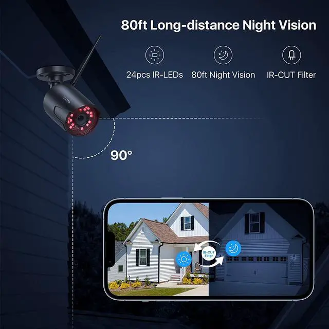 Alt view image 5 of 7 - Gadpiparty ZOSI Wireless Security Camera System, 2K H.265+ 8CH 3MP NVR Recorder with 6x1080P Auto Match WiFi IP Camera Outdoor Indoor,Night Vision,Motion Alert, Remote Access (1TB Hard Drive)