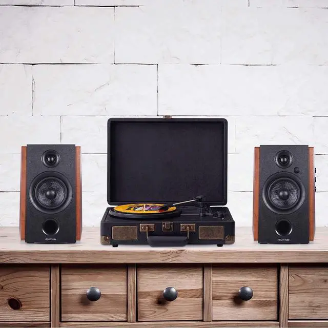 Alt view image 6 of 7 - Sanyun SW228BT 80W Active Bookshelf Speakers  4Inch Carbon Fiber Speaker Unit - Wireless Studio Monitors - Optical RCA Coaxial Bluetooth 5.0- Built-in 24bit DAC - Wooden Enclosure (Upgraded)