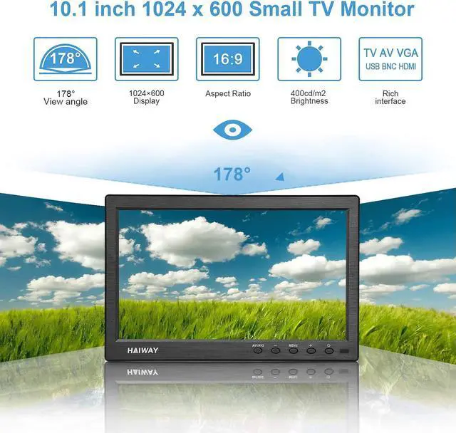 Alt view image 2 of 7 - 10.1 inch Security Monitor, 1024x600 Resolution Small HDMI Monitor Small Portable Monitor with Remote Control with Built-in Dual Speakers HDMI VGA BNC Input for Gaming CCTV Raspberry Pi PC