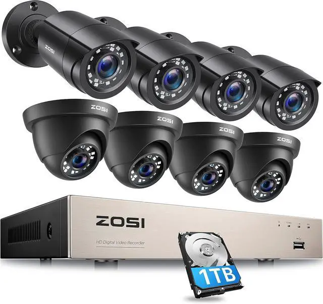 Main image of Gadpiparty ZOSI 3K Lite Security Camera System Outdoor,8pcs 1920TVL 1080P Home Surveillance Cameras,80ft Night Vision,Remote Access,8 Channel H.265+ 5MP Lite CCTV DVR with 1TB Hard Drive for 24/7 Rec