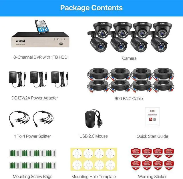 Alt view image 5 of 7 - Gadpiparty ZOSI 3K Lite Security Camera System Outdoor,8pcs 1920TVL 1080P Home Surveillance Cameras,80ft Night Vision,Remote Access,8 Channel H.265+ 5MP Lite CCTV DVR with 1TB Hard Drive for 24/7 Rec