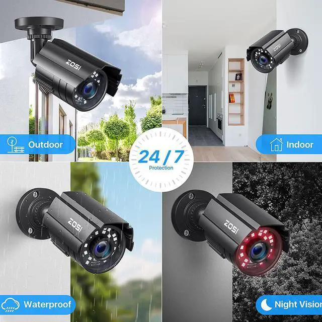 Alt view image 7 of 7 - ZOSI 2.0MP 1080P HD 1920TVL Security Camera Hybrid 4-in-1 TVI/CVI/AHD/960H CVBS CCTV Camera Outdoor Indoor,80ft IR Night Vision,Weatherproof Bullet Camera For analog Surveillance DVR(Black)