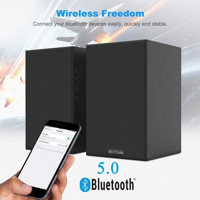 BESTISAN Powered Bookshelf Speakers, Bluetooth 5.0, with Bass