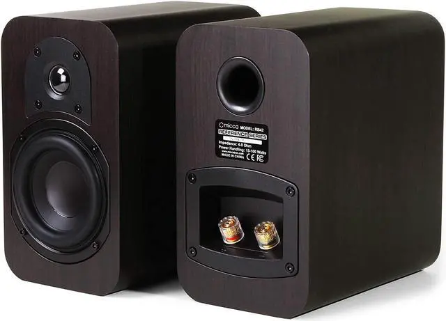 Alt view image 2 of 6 - Micca RB42 Reference Bookshelf Speaker with 4-Inch Woofer and Silk Tweeter (Dark Walnut, Pair)