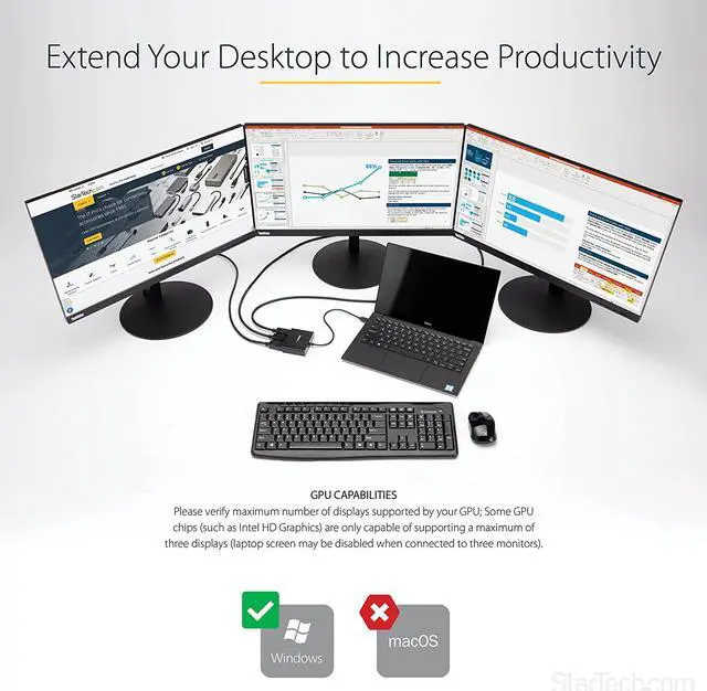 Alt view image 4 of 6 - Pro-trade.com 3-Port Multi Monitor Adapter - Mini DisplayPort to HDMI MST Hub - Triple 1080p/Dual 4K 30Hz - Video Splitter for Extended Desktop Mode on Windows Only - mDP 1.2 to 3x HDMI (MSTMDP123HD)