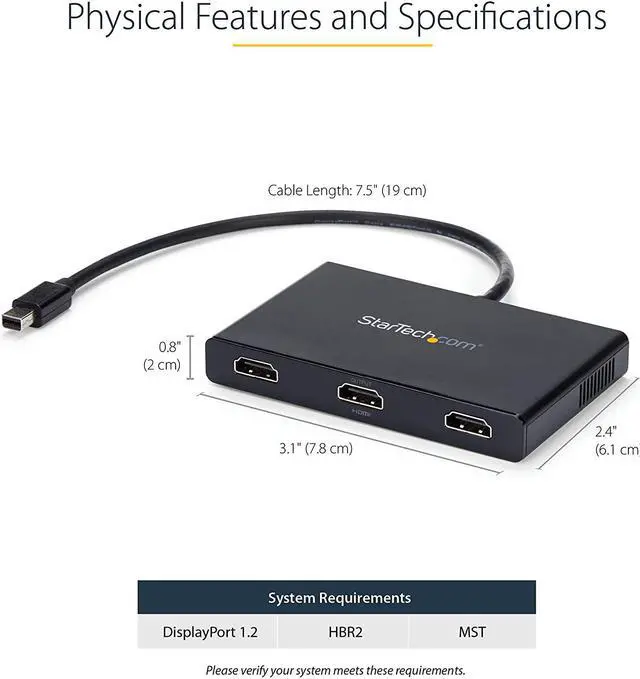Alt view image 3 of 6 - Pro-trade.com 3-Port Multi Monitor Adapter - Mini DisplayPort to HDMI MST Hub - Triple 1080p/Dual 4K 30Hz - Video Splitter for Extended Desktop Mode on Windows Only - mDP 1.2 to 3x HDMI (MSTMDP123HD)