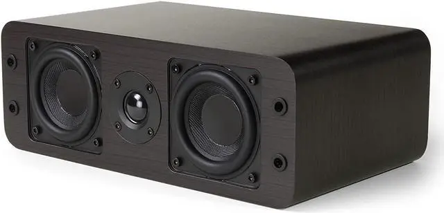 Main image of Micca OoO Slim Center Channel Speaker with 3-Inch Woofers and Silk Tweeter, Thin Design Under 4" Tall, for Desktop Stereo or Home Theater Surround Sound, Wall Mountable, Single, Dark Walnut