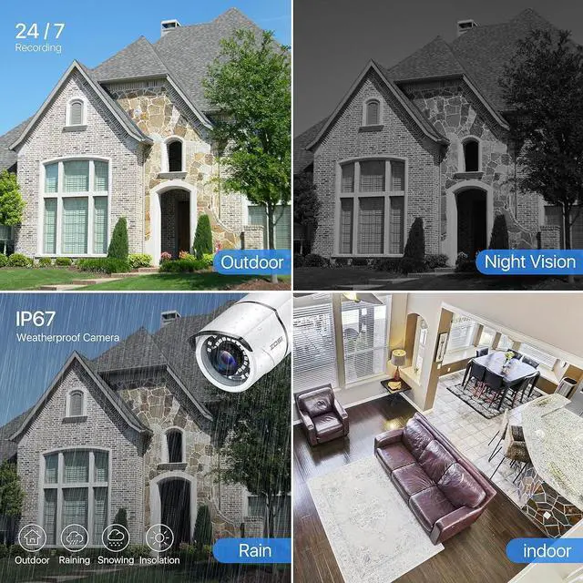 Alt view image 4 of 7 - ZOSI 4 Pack 2MP 1080p HD-TVI Home Security Camera Outdoor Indoor 1920TVL, 36PCS LEDs, Night Vision, Weatherproof Surveillance CCTV Bullet Camera