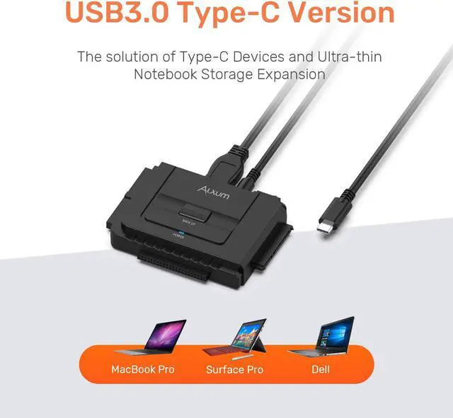 Alt view image 3 of 7 - South City Mall SATA IDE to USB-C 3.0 Adapter, Hard Drive Connector for 2.5  3.5  SATA & IDE SSD HDD Hard Disk Drive, Support One-Touch Backup and Data Recovery Function, with Power Supply & 30CM USB
