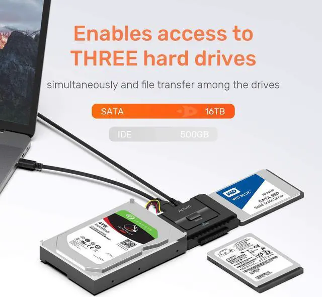 Alt view image 6 of 7 - South City Mall SATA IDE to USB-C 3.0 Adapter, Hard Drive Connector for 2.5  3.5  SATA & IDE SSD HDD Hard Disk Drive, Support One-Touch Backup and Data Recovery Function, with Power Supply & 30CM USB