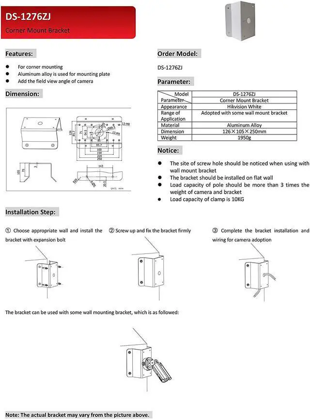 Alt view image 7 of 7 - Kenuco cm DS-1276ZJ Universal Corner Bracket Most Hik-compatible Wall Mounts Cameras (White 2-pk)