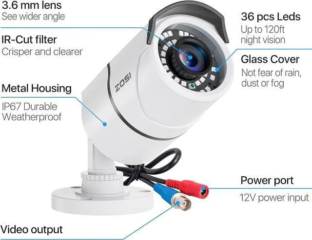 Alt view image 3 of 7 - ZOSI 4 Pack 2MP 1080p HD-TVI Home Security Camera Outdoor Indoor 1920TVL, 36PCS LEDs, Night Vision, Weatherproof Surveillance CCTV Bullet Camera