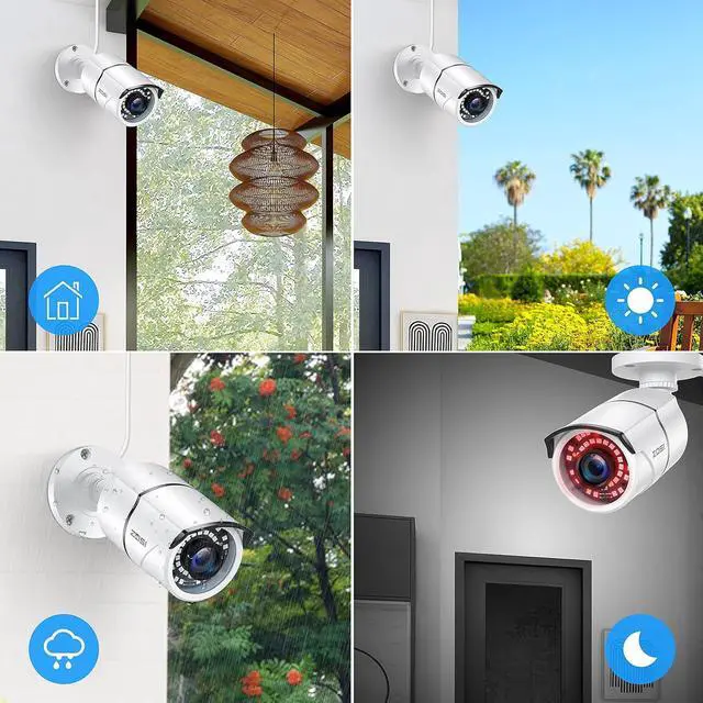 Alt view image 5 of 7 - ZOSI 4 Pack 2MP 1080p HD-TVI Home Security Camera Outdoor Indoor 1920TVL, 36PCS LEDs, Night Vision, Weatherproof Surveillance CCTV Bullet Camera