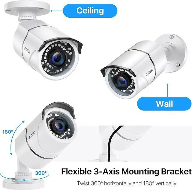 Alt view image 7 of 7 - ZOSI 4 Pack 2MP 1080p HD-TVI Home Security Camera Outdoor Indoor 1920TVL, 36PCS LEDs, Night Vision, Weatherproof Surveillance CCTV Bullet Camera