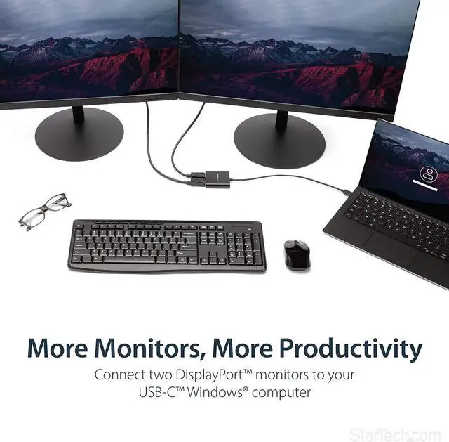 Alt view image 2 of 7 - com 2-Port Multi Monitor Adapter - USB-C to 2x DisplayPort 1.2 Video Splitter - USB Type-C to DP MST Hub - Dual 4K 30Hz or 1080p 60Hz - Thunderbolt 3 Compatible - Windows Only (MSTCDP122DP)