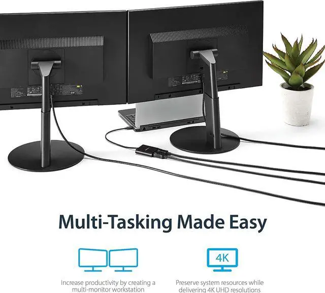 Alt view image 4 of 7 - com 2-Port Multi Monitor Adapter - USB-C to 2x DisplayPort 1.2 Video Splitter - USB Type-C to DP MST Hub - Dual 4K 30Hz or 1080p 60Hz - Thunderbolt 3 Compatible - Windows Only (MSTCDP122DP)