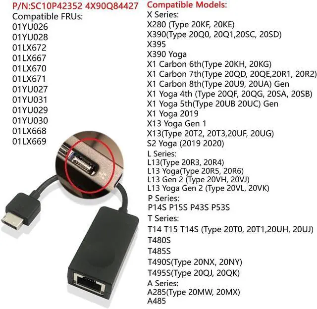Alt view image 2 of 3 - GinTai 10Pcs Adapter Dongle Cable Replacement for Lenovo Thinkpad X1 Carbon 6th X280 X390 X395 Network Card Cable RJ45 01YU026