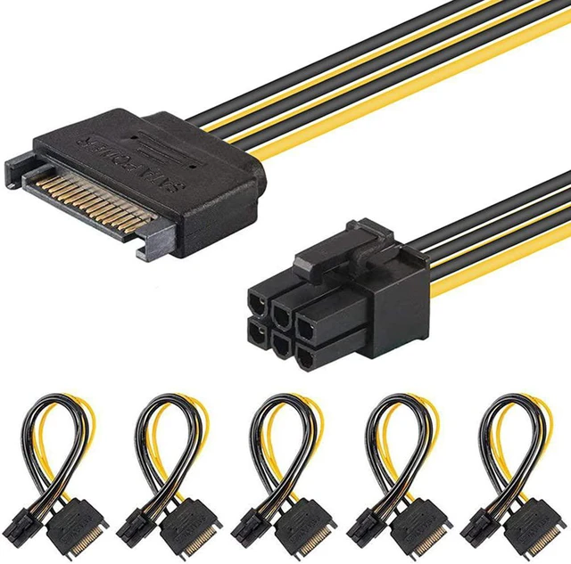 Main image of J&D SATA Power Cable, (5 Pack) SATA 15 Pin to 6 Pin PCI Express (PCIe) Graphics Video Card Power Cable Adapter (20 cm)